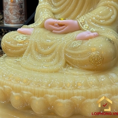 Tượng Phật Thích Ca Tĩnh Tâm Ngồi Đài Sen Tám Cạnh Bằng Bột Đá Thạch Anh Viền Vàng Cao 40cm