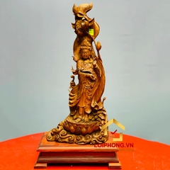 Tượng Phật Quan Âm đứng đài sen kích thước 53x24x16 cm