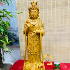 Tượng Phật Quan Âm đứng đài sen kích thước 70x23x21 cm