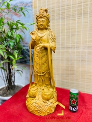 Tượng Phật Quan Âm đứng đài sen kích thước 70x23x21 cm