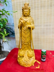 Tượng Phật Quan Âm đứng đài sen kích thước 70x23x21 cm