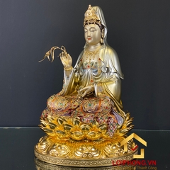 Tượng Phật Quan Âm bằng đồng ngồi đài sen ấn bảo cao 30 – 40 – 48 – 60 cm