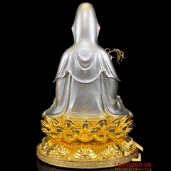 Tượng Phật Quan Âm bằng đồng men cổ dát bạc cao 30 – 40 – 48 – 60 cm