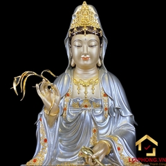 Tượng Phật Quan Âm bằng đồng men cổ dát bạc cao 30 – 40 – 48 – 60 cm