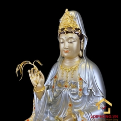 Tượng Phật Quan Âm bằng đồng men cổ dát bạc cao 30 – 40 – 48 – 60 cm