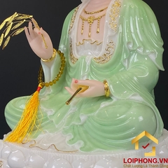Tượng Phật Quan Âm bằng bột đá xanh trắng viền vàng cao 30-65 cm