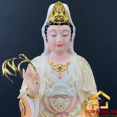Tượng Phật Quan Âm bằng bột đá sơn phú quý vẽ hoa cao 40-105 cm