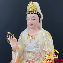 Tượng Phật Quan Âm bằng bột đá sơn phú quý vẽ hoa cao 40-105 cm