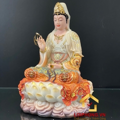 Tượng Phật Quan Âm bằng bột đá sơn phú quý vẽ hoa cao 40-105 cm