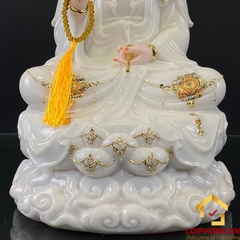 Tượng Phật Quan Âm bằng bột đá trắng viền vàng cao 30, 40, 48 cm