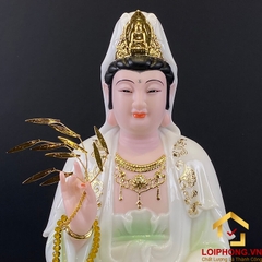 Tượng Phật Quan Âm bằng bột đá cảm thạch thiên thanh cao 30, 40, 48 cm