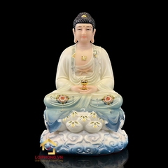 Tượng Ta Bà Tam Thánh bằng bột đá tọa đế mây sơn xanh lam cao 30 – 40 – 48  cm