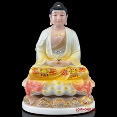 Tượng Ta Bà Tam Thánh ngồi hoa sen đế to sơn mầu cao 40cm
