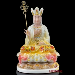 Tượng Ta Bà Tam Thánh ngồi hoa sen đế to sơn mầu cao 40cm