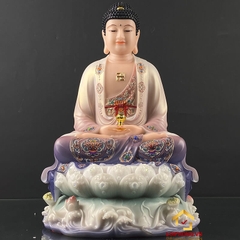 Tượng Ta Bà Tam Thánh ngồi đế non nước sơn màu cao 30 - 65 cm