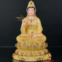 Tượng Ta Bà Tam Thánh ngồi đế non nước bột đá thạch anh cao 30 - 65 cm