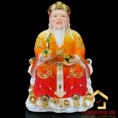 Tượng Thần Tài Thổ Địa trang phục màu đỏ cam viền vàng cao từ 20 – 40 cm