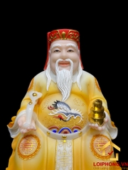 Tượng Thần Tài Thổ Địa trang phục màu đỏ vàng ngồi trên đế vuông cao từ 20 – 40 cm