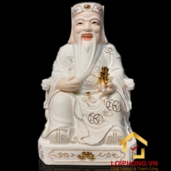 Tượng Thần Tài Thổ Địa trang phục màu trắng viền vàng cao từ 20 – 40 cm