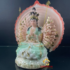 Tượng Phật Thiên Thủ Thiên Nhãn bằng bột đá áo xanh cao 30 - 40 - 48 cm