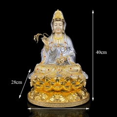 Tượng Phật Quan Âm bằng đồng men cổ dát bạc cao 30 – 40 – 48 – 60 cm