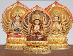 Tượng Phật Mẫu Chuẩn Đề bằng đồng vẽ gấm cao 48cm