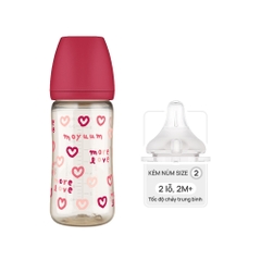 Bình sữa PPSU Moyuum - Tim đỏ - 270ml - Kèm núm 2