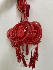 Đèn lồng quả cầu đỏ trang trí Tết có đèn led gắn chữ Phúc thả mành đón tết 2024 (dài 3m 8 )