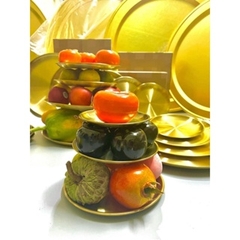 Bộ Đĩa Tròn Inox Mạ Vàng làm Khay Lễ để hoa quả Nhiều tầng, Bộ Đĩa đựng Thức Ăn Sang trọng