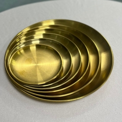 Bộ Đĩa Tròn Inox Mạ Vàng làm Khay Lễ để hoa quả Nhiều tầng, Bộ Đĩa đựng Thức Ăn Sang trọng