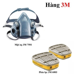Mặt nạ 3M 7501 + 3M 6003 kèm nắp bông lọc và kính (china)