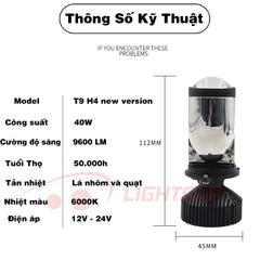 Đèn Pha Led Bi Cầu Mini T9 Cao Cấp H4 Bản 2024 Cho Ô Tô Xe Máy