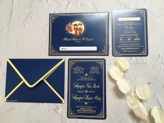 (RR-C57 XANH NAVY) Thiệp Cưới KTS Giấy Ford 200