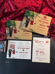 (BN-K063) Thiệp Cưới giấy Kraft hình chibi