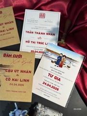 (BN-K068) Thiệp Cưới giấy Kraft hình chibi