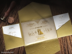 (DQ2323-vàng nhũ) Thiệp Cưới Ép Kim Cao Cấp/Thiệp Cưới Luxury