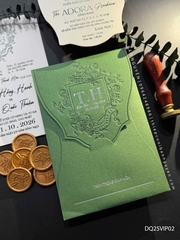 (DQ25VIP02MT- XanhForest) Thiệp Cưới  Cao Cấp Ép Kim