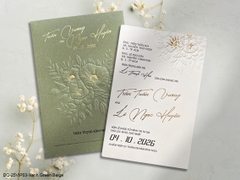 (DQ25VIP03-GreenBeige) Thiệp Cưới Ánh Kim Cao Cấp Ép Kim