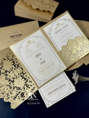 (DQ2321- vàng nhũ) Thiệp Cưới Ép Kim Cao Cấp/Thiệp Cưới Luxury