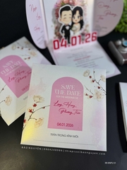 (RR-BN-PU01) Thiệp Cưới Ánh Kim 3D Cao Cấp Mẫu Chibi Hiện Đại