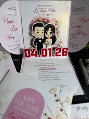 (RR-BN-PU01) Thiệp Cưới Ánh Kim 3D Cao Cấp Mẫu Chibi Hiện Đại