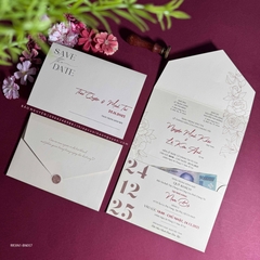 (RR3IN1 - BN057) Thiệp Cưới Gập 3 Có Bao Thư 3IN1