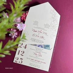 (RR3IN1 - BN057) Thiệp Cưới Gập 3 Có Bao Thư 3IN1