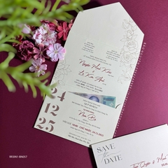 (RR3IN1 - BN057) Thiệp Cưới Gập 3 Có Bao Thư 3IN1