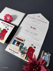 (RR3IN1 - BN065) Thiệp Cưới Gập 3 Có Bao Thư 3IN1
