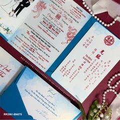(RR3IN1 - BN075) Thiệp Cưới Gập 3 Có Bao Thư 3IN1 ánh kim thơm