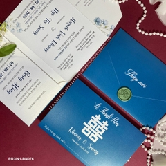 (RR3IN1 - BN076) Thiệp Cưới Gập 3 Có Bao Thư 3IN1 ánh kim thơm