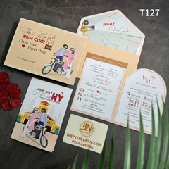 (T127) Thiệp cưới giá rẻ ruột gập đôi