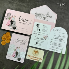 (T139) Thiệp cưới giá rẻ ruột gập đôi