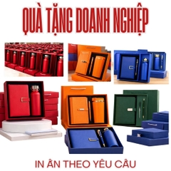 Hộp quà tặng sổ tay, sổ ghi chép cuộc họp kèm Bình in khắc tên, logo thương hiệu làm quà tặng doanh nghiệp, quà tặng sự kiện